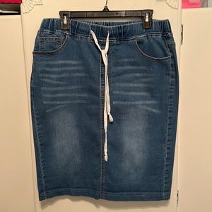 XL Pull on Denim skirt, elastic waist, draw and drawstring